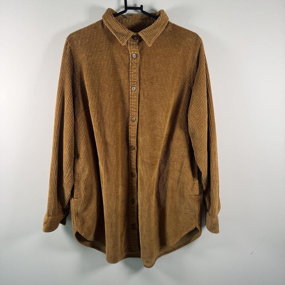 L.L. Bean Shirt Mens Medium Brown Corduroy Button Front Long Sleeve 100% Cotton